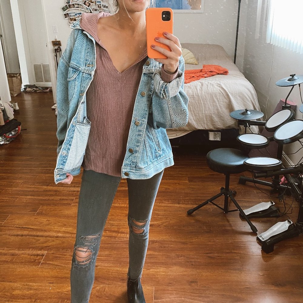 onetheland mauve hooded waffle sweater